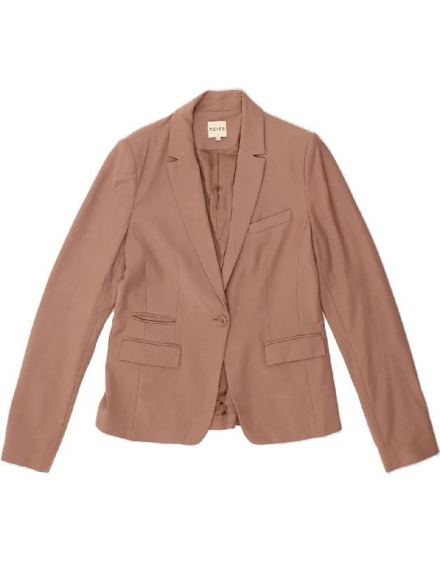 Women's Chic Outfit REISS Womens 1 Button Blazer Jacket UK 14 Medium  Pink Polyester