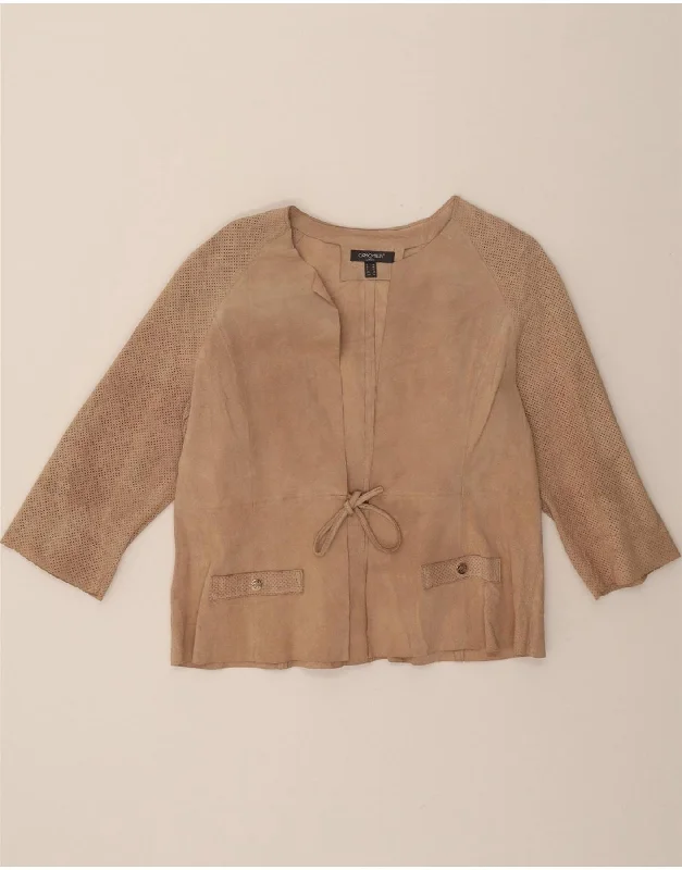 Women's High-End Clothing VINTAGE Womens 3/4 Sleeve Suede Jacket UK 14 Large Beige Leather