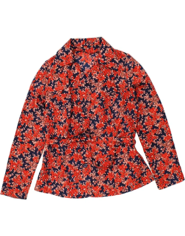 Women's Chic Outerwear Attire VINTAGE Womens 3 Button Blazer Jacket UK 14 Medium Red Floral