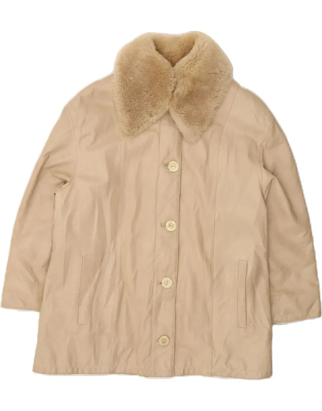 Women's Athletic Apparel VINTAGE Womens Leather Coat IT 44 Medium Beige Leather