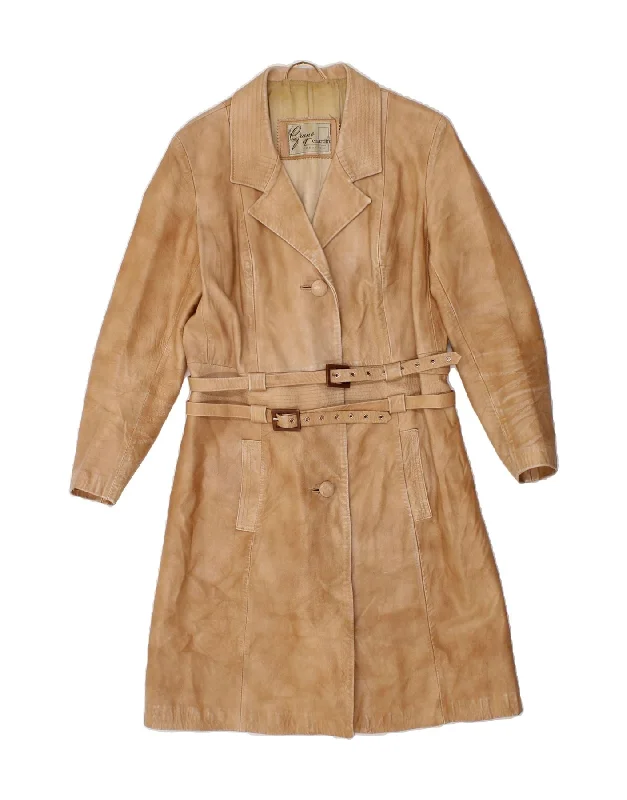 Luxury Women's Clothing GRUNO ET CHARDIN Womens Leather Coat UK 14 Medium Brown