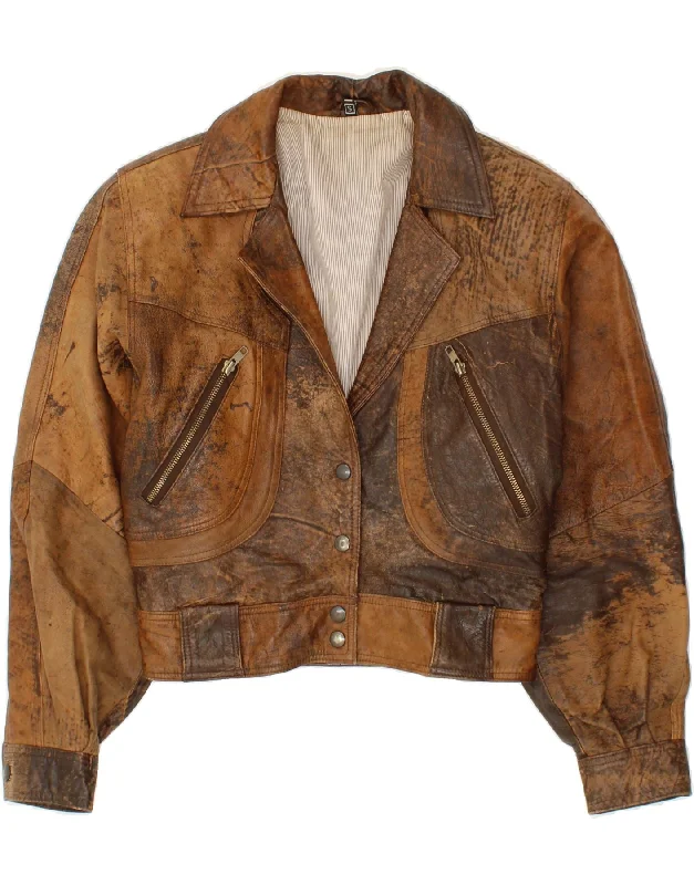 Clothes For Sale VINTAGE Womens Leather Jacket UK 10 Small Brown Tie Dye Leather Biker Clothes For Sale VINTAGE Womens Leather Jacket UK 10 Small Brown Tie Dye Leather Biker