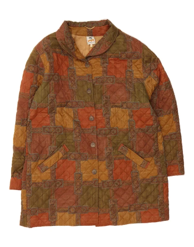 Women's Date Night Outfit VINTAGE Womens Quilted Overcoat UK 16 Large Brown Patchwork Cupro
