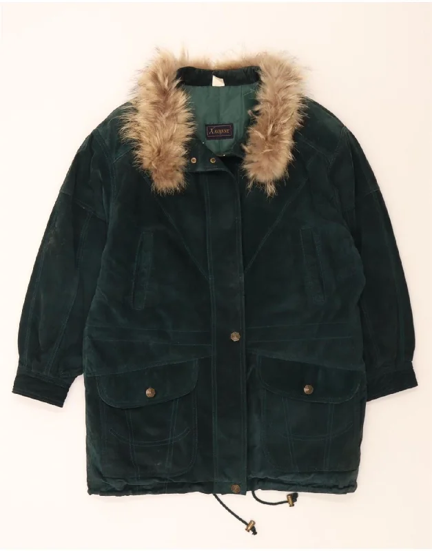 Online Boutiques Clothing VINTAGE Womens Suede Coat UK 12 Medium Green Leather
