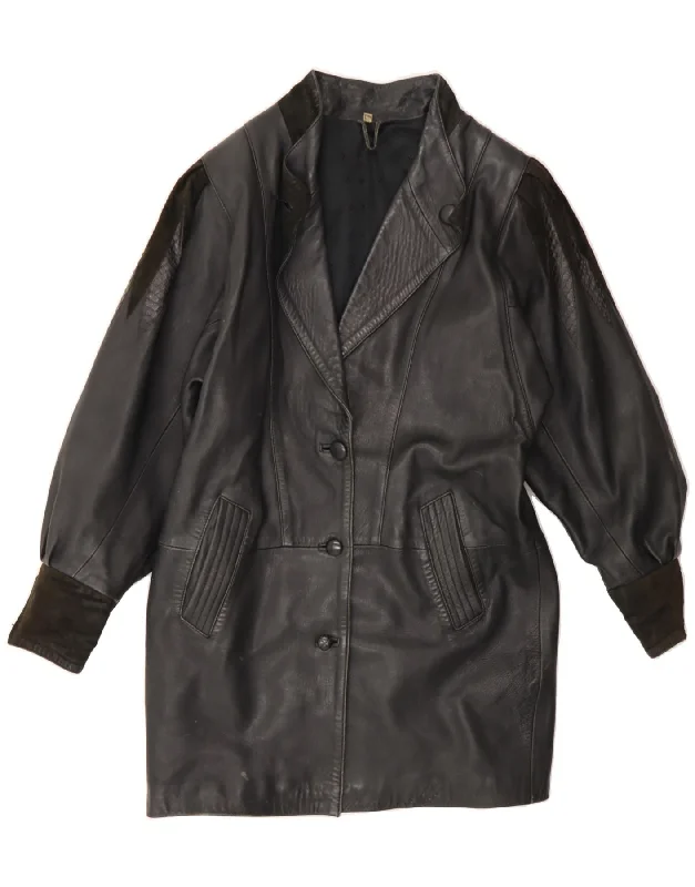 Flash Sale Clothing VINTAGE Womens Leather Coat UK 12 Medium Black Leather