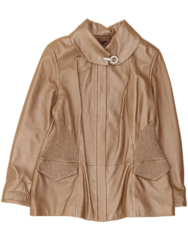 Chic And Comfortable VINTAGE Womens Leather Jacket UK 14 Medium Beige Leather