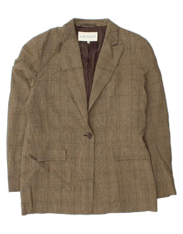 Women's Vintage Clothes JAEGER Womens 1 Button Blazer Jacket UK 16 Large Beige Check Wool Women's Vintage Clothes JAEGER Womens 1 Button Blazer Jacket UK 16 Large Beige Check Wool