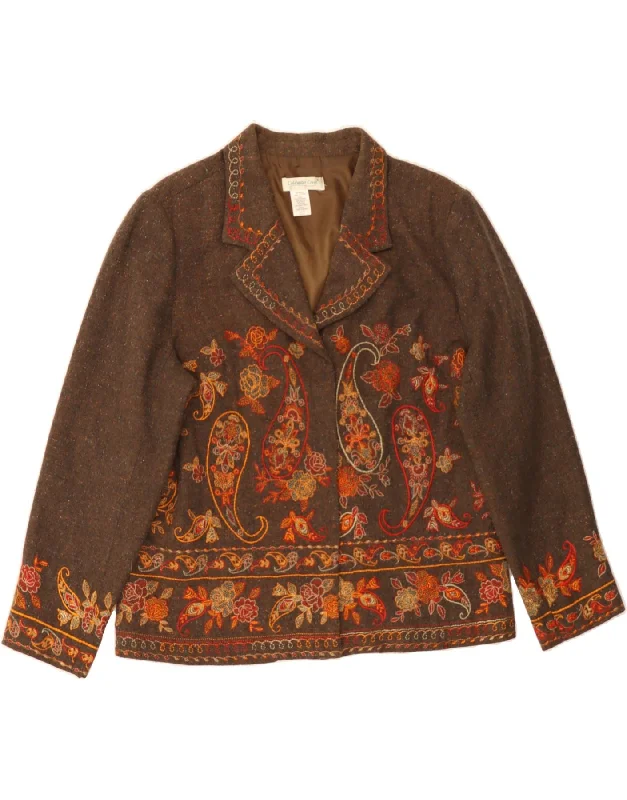 Women's Holiday Clothing COLDWATER CREEK Womens Open Blazer Jacket UK 18 XL Brown Paisley Polyester Women's Holiday Clothing COLDWATER CREEK Womens Open Blazer Jacket UK 18 XL Brown Paisley Polyester