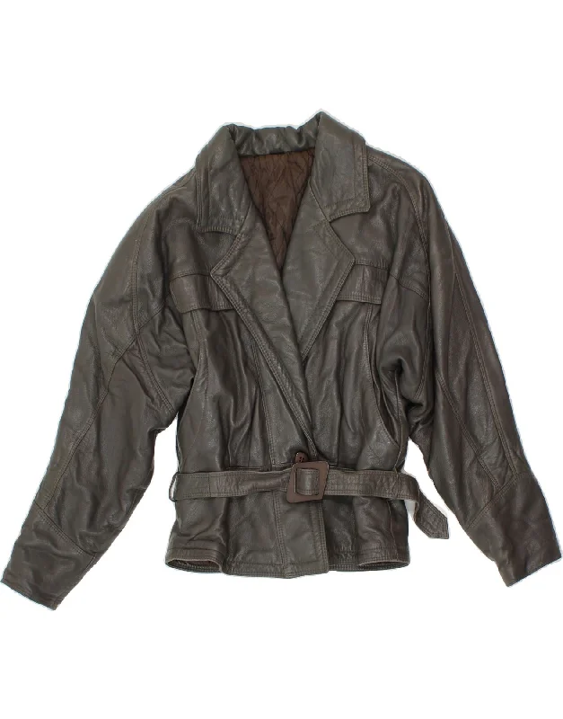 Women's Everyday Clothes VINTAGE Womens Leather Jacket IT 42 Medium Grey Leather