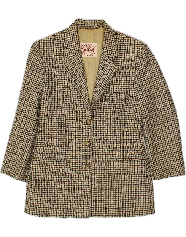 Affordable Fashion Clothing For Women FELLINI Womens 3 Button Blazer Jacket IT 42 Medium Beige Houndstooth