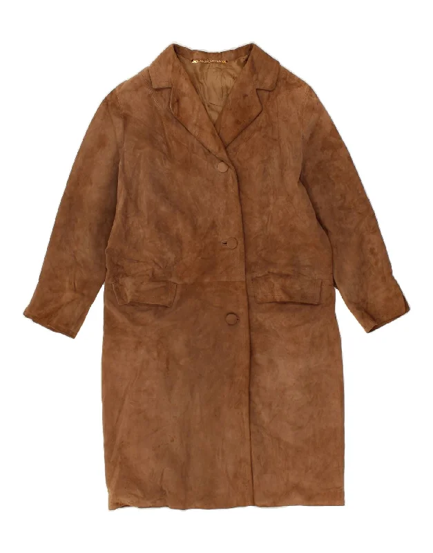 High End Fashion VINTAGE Womens Suede Overcoat UK 14 Medium Brown