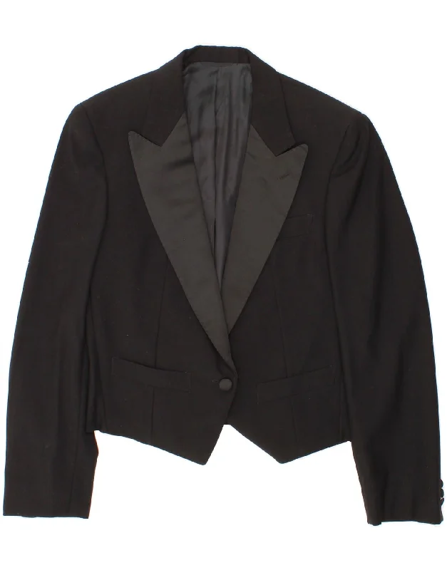 Luxury Women's Clothing VINTAGE Womens 1 Button Blazer Jacket IT 48 XL Black Wool