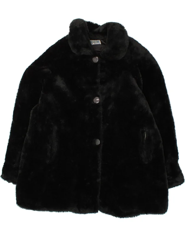 Women's Weekend Outfit VINTAGE Womens Faux Fur Overcoat UK 18 XL Black