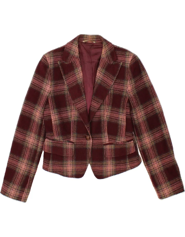 Effortless Chic for Women STEFANEL Womens Crop 1 Button Blazer Jacket EU 42 Large Maroon Check Effortless Chic for Women STEFANEL Womens Crop 1 Button Blazer Jacket EU 42 Large Maroon Check