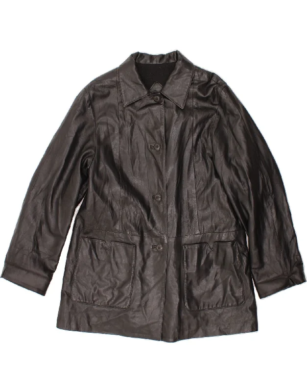 Women's Holiday Clothing VINTAGE Womens Leather Coat UK 14 Medium Black Leather