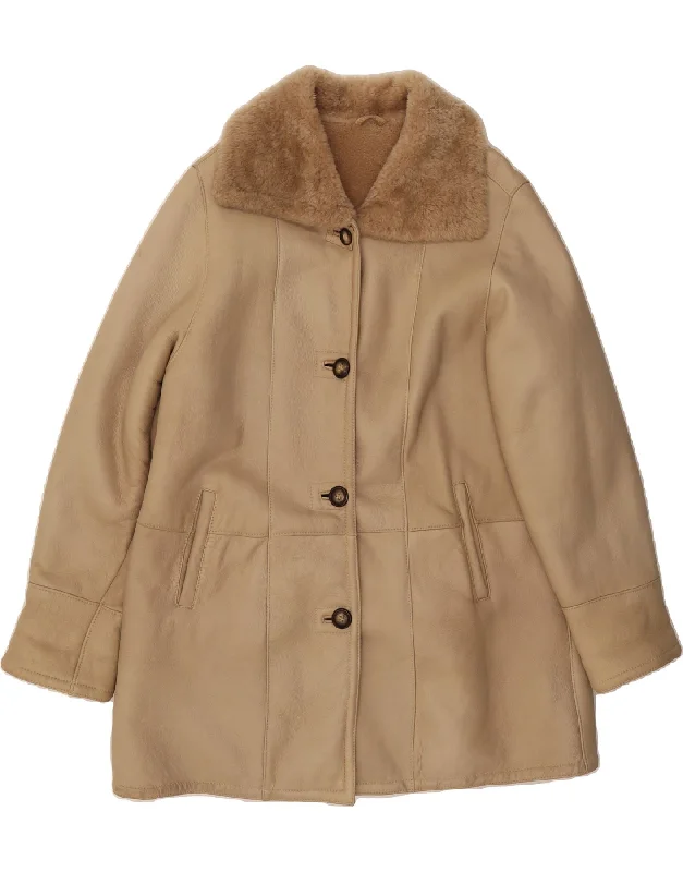 Classic Women's Apparel VINTAGE Womens Oversized Leather Jacket IT 36 XS Beige Leather Classic Women's Apparel VINTAGE Womens Oversized Leather Jacket IT 36 XS Beige Leather