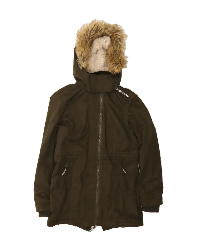 Best Online Boutiques SUPERDRY Womens Tall Hooded Parka Jacket UK 16 Large Khaki Polyester