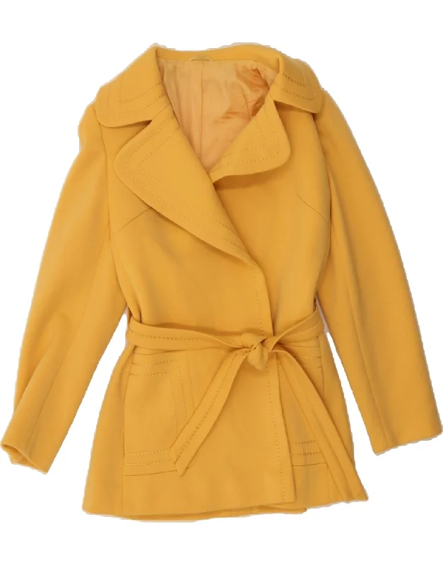 Women's Clothing For Outdoor Activities HUCKE Womens Overcoat UK 12 Medium Yellow Wool
