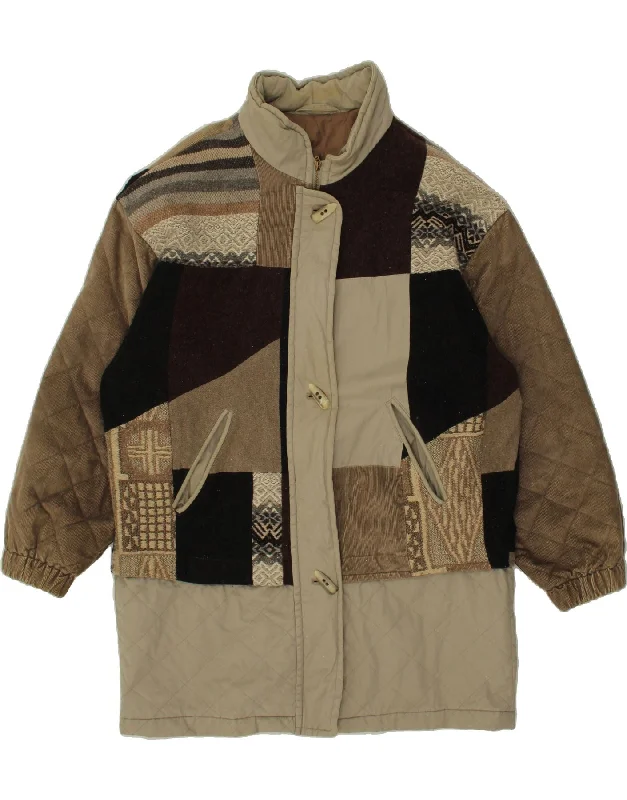 Women's Festive Attire VINTAGE Womens Overcoat UK 22 2XL Beige Patchwork