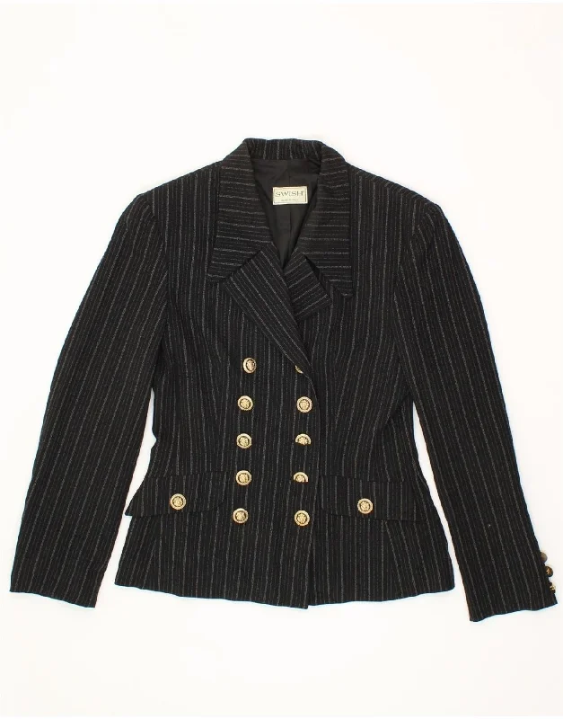 Relaxed Style SWISH Womens Double Breasted Blazer Jacket IT 42 Medium Black Pinstripe Relaxed Style SWISH Womens Double Breasted Blazer Jacket IT 42 Medium Black Pinstripe