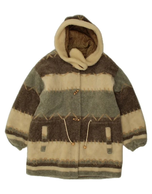 Women's Luxury Apparel VINTAGE Womens Fleece Duffle Coat UK 10 Small Multicoloured Striped Nylon