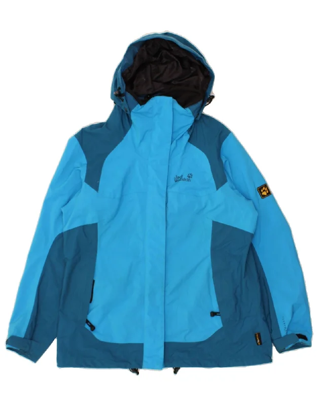 Casual and Comfortable Outfits JACK WOLFSKIN Womens Hooded Rain Jacket UK 16 Large  Blue Colourblock