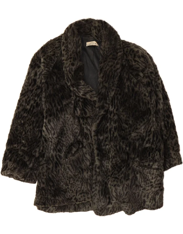 Women's Comfortable Clothes For Weekends ATOS LOMBARDINI Womens Faux Fur Overcoat UK 22 3XL Black Animal Print
