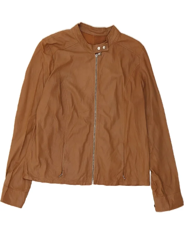 Online Boutiques Clothing VINTAGE Womens Leather Jacket UK 14 Large Brown