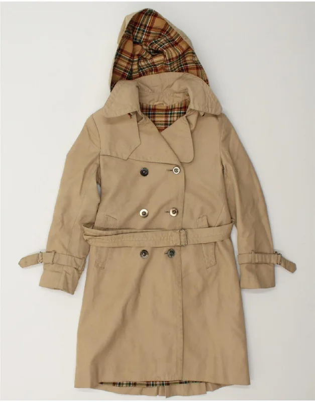Women's Activewear Attire VINTAGE Womens Hooded Trench Coat UK 6 XS Beige Cotton