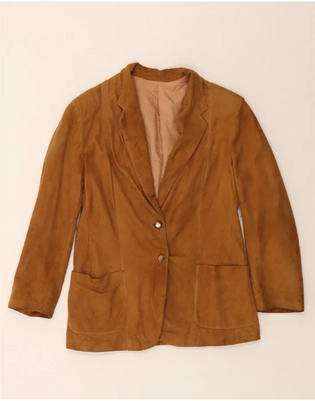 Flash Sale Event VINTAGE Womens Suede 2 Button Blazer Jacket UK 8 Small Brown