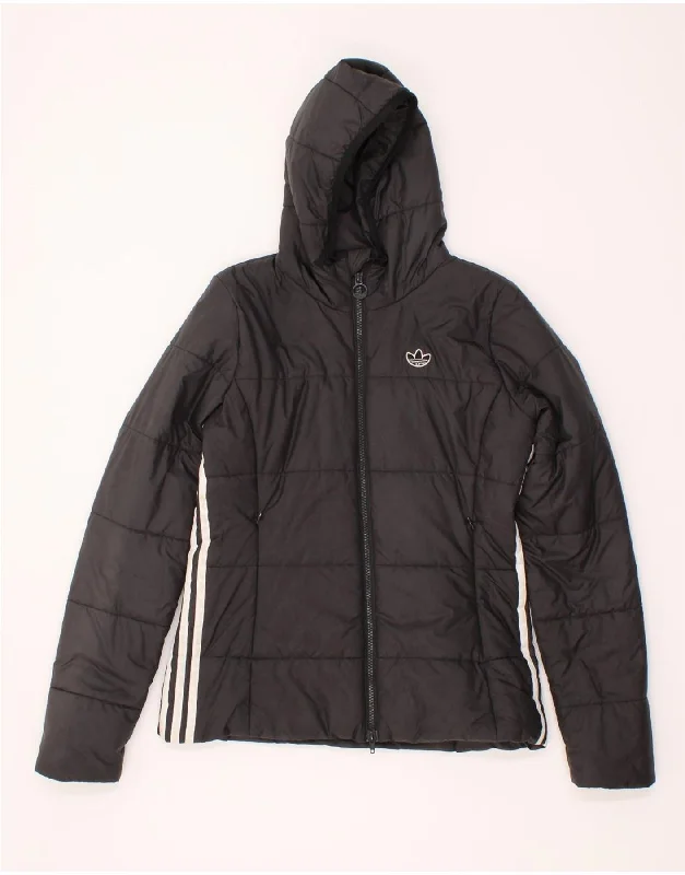 Chic Casual Style ADIDAS Womens Hooded Padded Jacket UK 10 Small Black Polyester