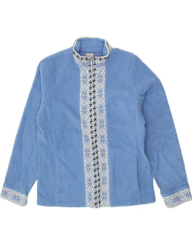 Women's Resort Apparel L.L.BEAN Womens Fleece Jacket UK 14 Medium Blue Fair Isle Polyester
