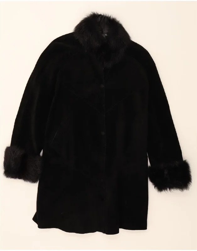 Women's Office Clothing VINTAGE Womens Suede Overcoat UK 14 Medium Black Leather