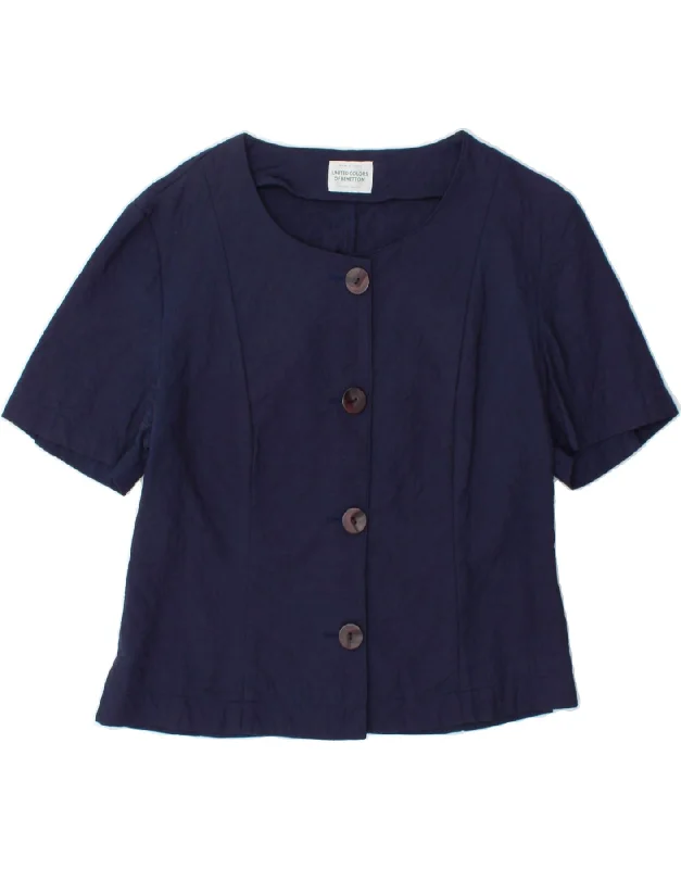 Modern Women's Apparel BENETTON Womens Short Sleeve 4 Button Blazer Jacket IT 46 Large Navy Blue Modern Women's Apparel BENETTON Womens Short Sleeve 4 Button Blazer Jacket IT 46 Large Navy Blue