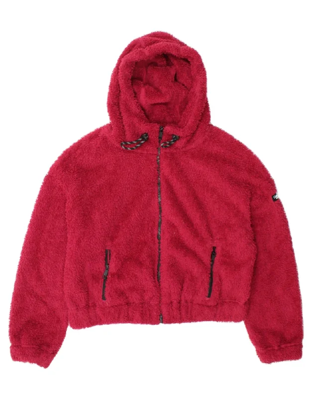 Seasonal Women's Fashion Trends CALVIN KLEIN Womens Hooded Crop Fleece Jacket UK 14 Medium Pink Polyester
