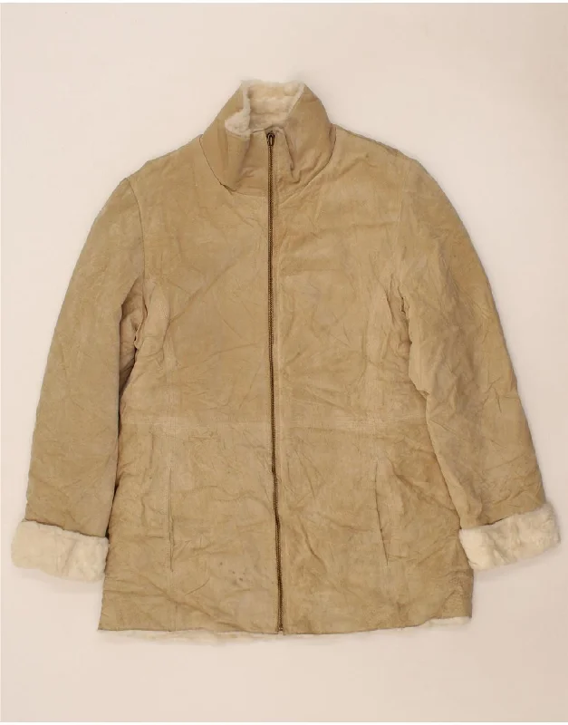 Women's Functional Apparel For Outdoor Activities LONDON FOG Womens Leather Sherpa Jacket UK 10 Small Beige Leather