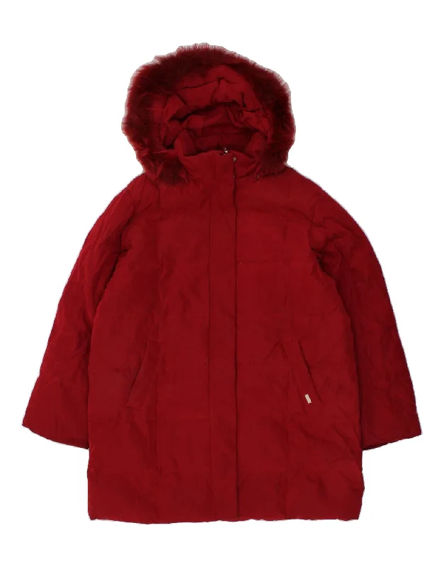 Women's Vintage Attire LONDON FOG Womens Hooded Padded Coat UK 18 XL Red Polyester