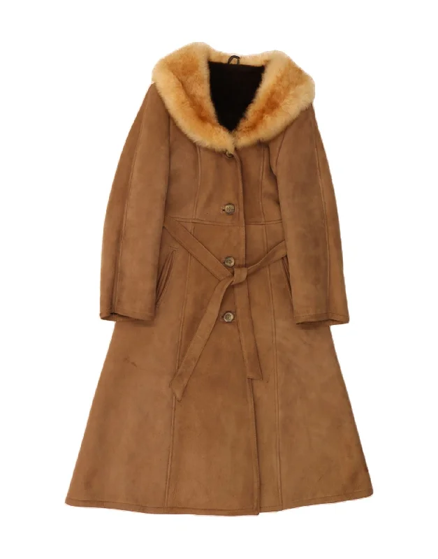 Formal Clothing For Women VINTAGE Womens Shearling Coat UK 10 Small Brown Leather