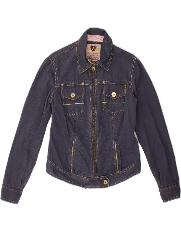Rocker Chic Fashion VINTAGE Womens Denim Jacket UK 12 Medium Navy Blue Cotton