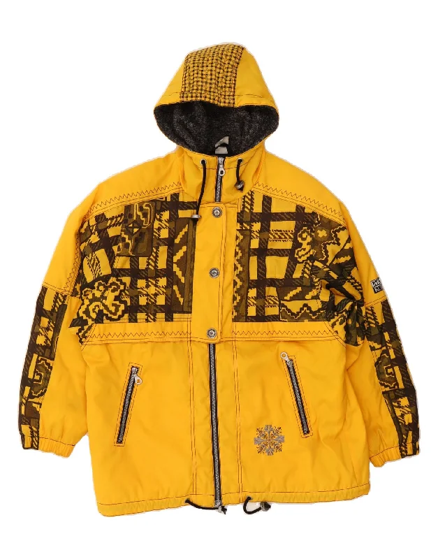 Stylish Women's Outfit VINTAGE Womens Hooded Windbreaker Jacket UK 20 2XL Yellow Geometric