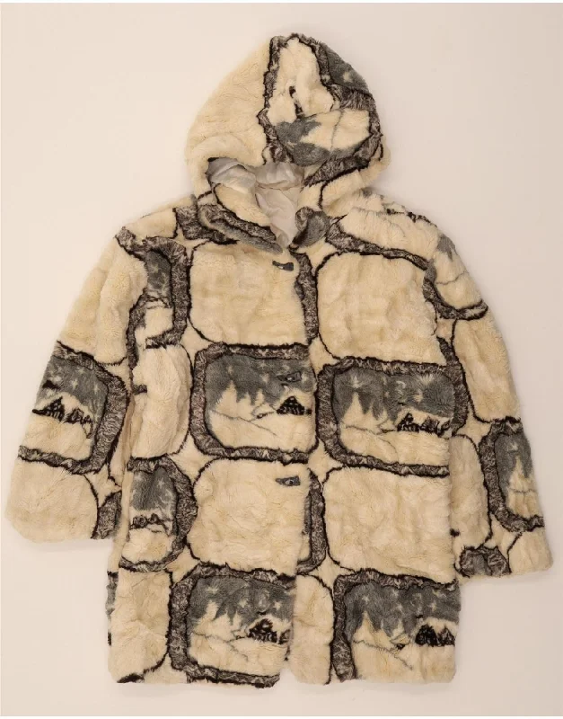 Women's Chic Outfit VINTAGE Womens Hooded Faux Fur Overcoat UK 18 XL Beige Patchwork Women's Chic Outfit VINTAGE Womens Hooded Faux Fur Overcoat UK 18 XL Beige Patchwork
