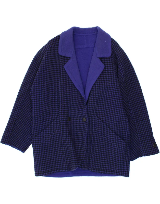 Women's Sporty Chic Clothes VINTAGE Womens Double Breasted Overcoat UK 20 2XL Navy Blue Houndstooth Women's Sporty Chic Clothes VINTAGE Womens Double Breasted Overcoat UK 20 2XL Navy Blue Houndstooth
