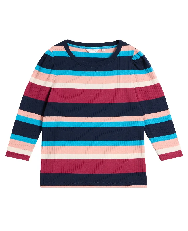 Women's Outerwear for All Weather Conditions Puff Sleeve Crew Neck Tee - Blue Multi