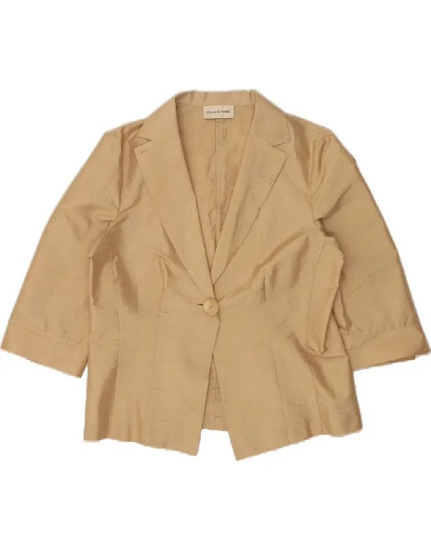 Unique Women's Fashion Pieces TOUJOURS Womens 1 Button 3/4 Sleeve Blazer Jacket IT 52 2XL Beige Silk