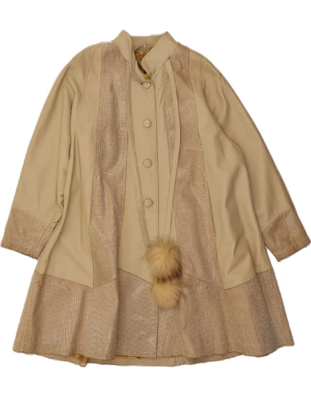 Women's Seasonal Clothing VINTAGE Womens Oversized Leather Coat UK 14 Medium Beige Leather Women's Seasonal Clothing VINTAGE Womens Oversized Leather Coat UK 14 Medium Beige Leather