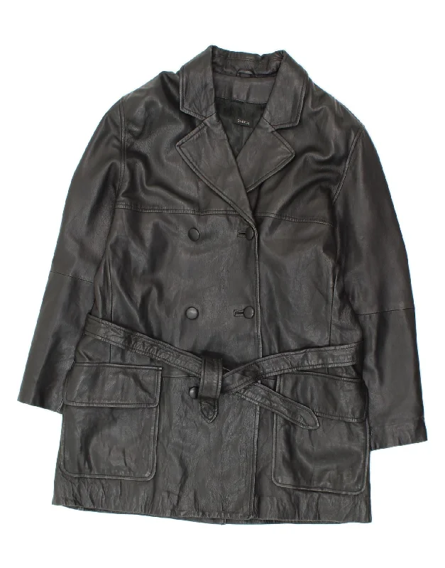 Chic Wardrobe GEORGE Womens Leather Coat UK 16 Large Black Leather