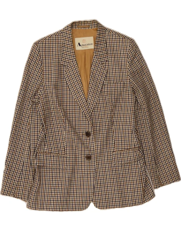Women Clothing AQUASCUTUM Womens 2 Button Blazer Jacket UK 14 Medium Brown Check Wool