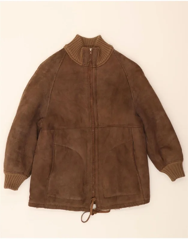 Women's Clothes For Work VINTAGE Womens Shearling Jacket UK 14 Medium Brown