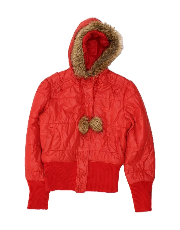 Modern Casual Clothing ROXY Womens Hooded Padded Jacket UK 12 Medium Red Polyamide