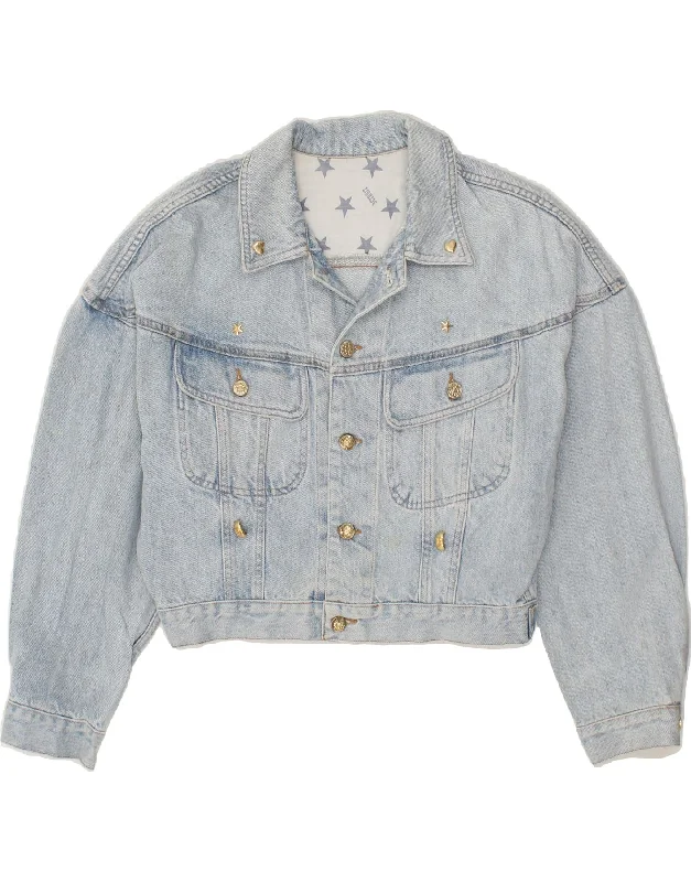 Comfortable Outfit For Women VINTAGE Womens Crop Denim Jacket UK 14 Large Blue